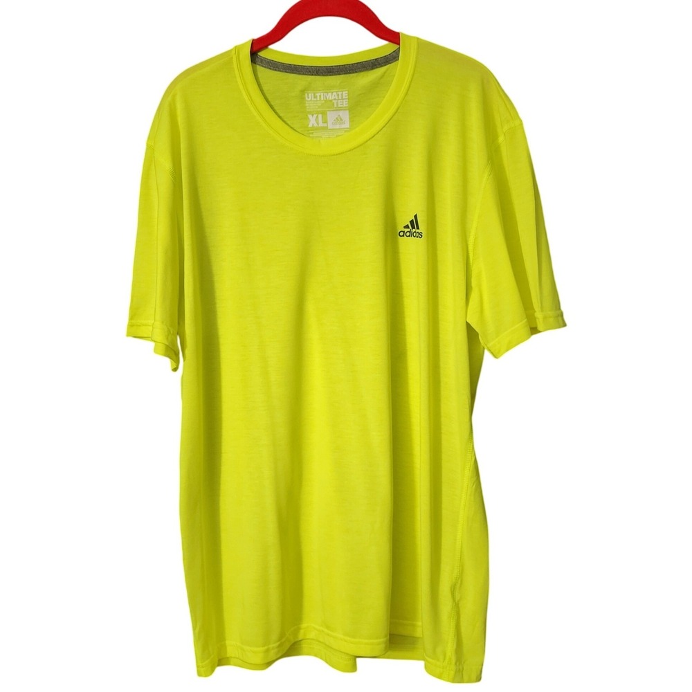 Adidas Mens Ultimate Athletic Tee‎ Neon Yellow Short Sleeve Climalite Shirt XL